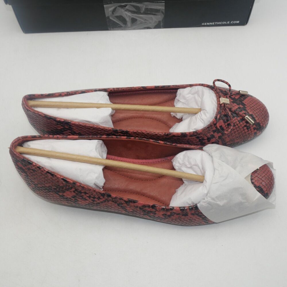 NEW Kenneth Cole Balance Ballet leather Flats Women's 9 Salmon Black Snakeskin - Picture 4 of 9